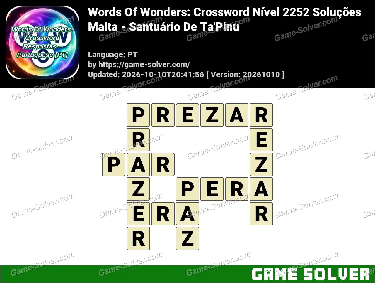 Words Of Wonders: Crossword Nível 2252 Soluções – Malta – Santuário De Ta’Pinu
